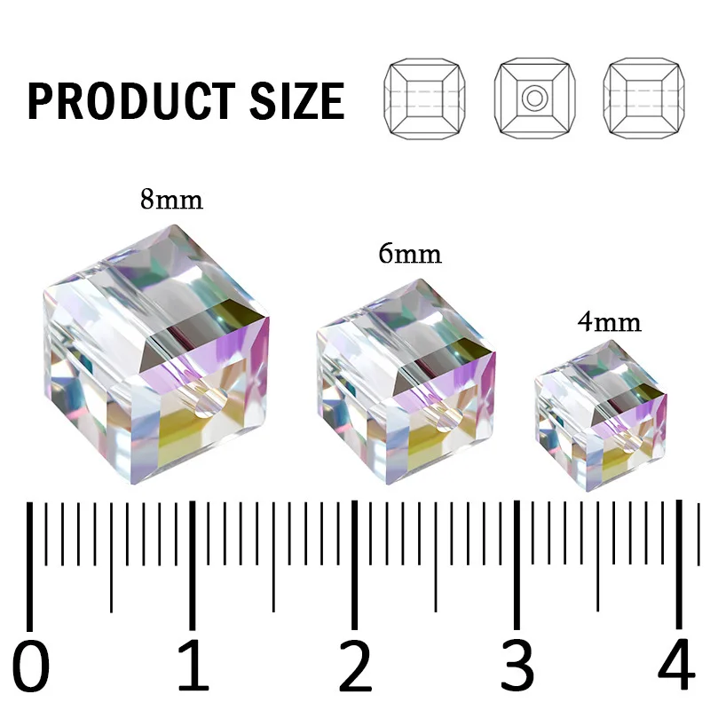 Wholesale shining square cube stick crystal  glass beads suger beads stones for jewelry Making accessories diy cube beads