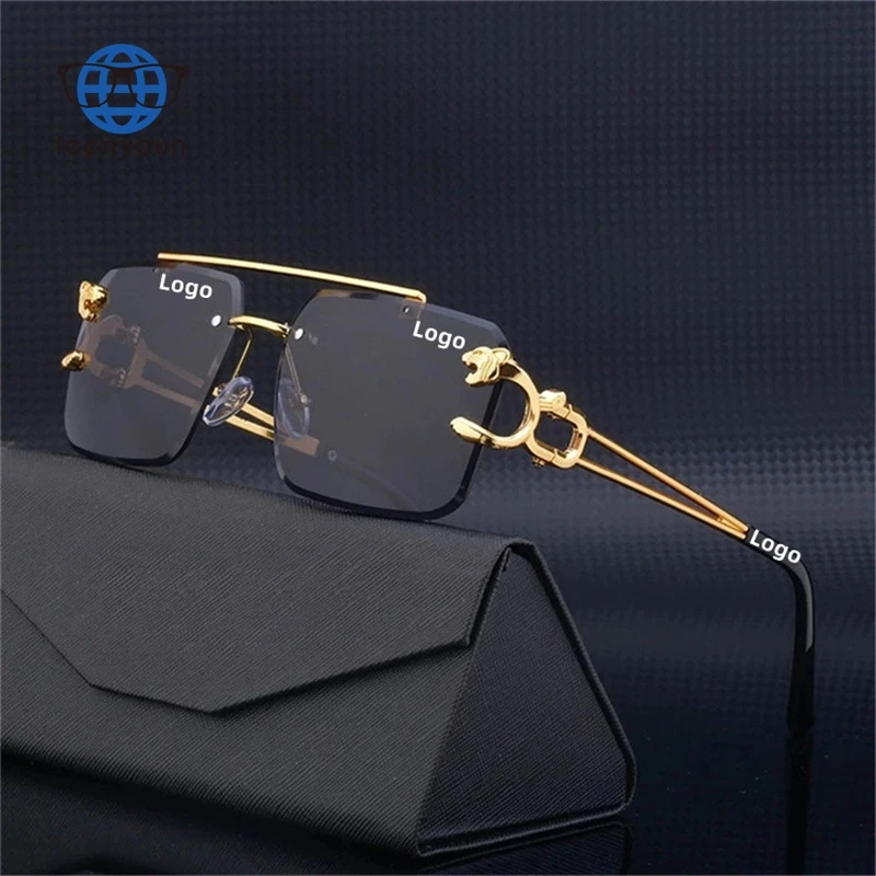 Teenyoun 2024 Luxury Brand Rectangle Square Sun Glasses Double Bridge Stylish Rimless Shades UV400 Protection Men Sunglasses