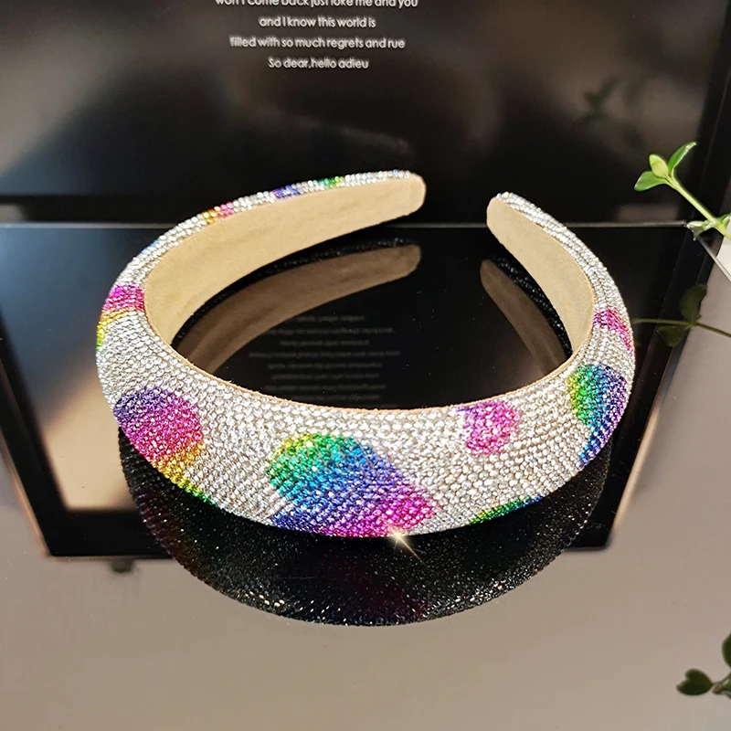 Shenglan Sponge Sparkling Colorful Rhinestone Headband Padded Heart Headbands Wedding Bridal Headbands