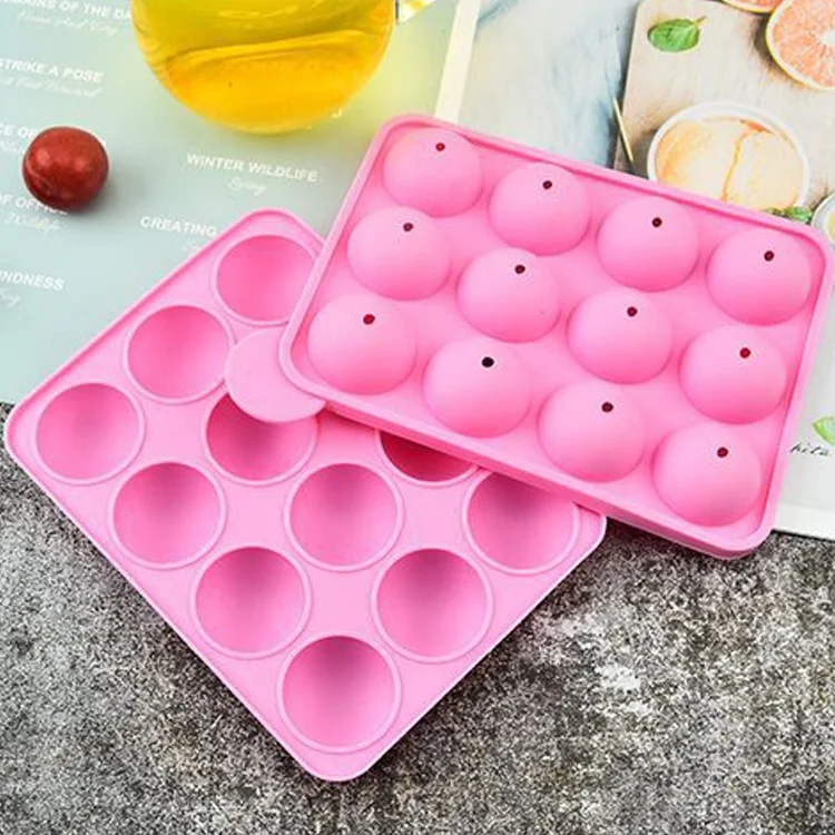 OEM ODM Food Grade 12 cavity molde de silicon round shaped cake lolly maker chocolate candy ice mould silicone lollipop mold