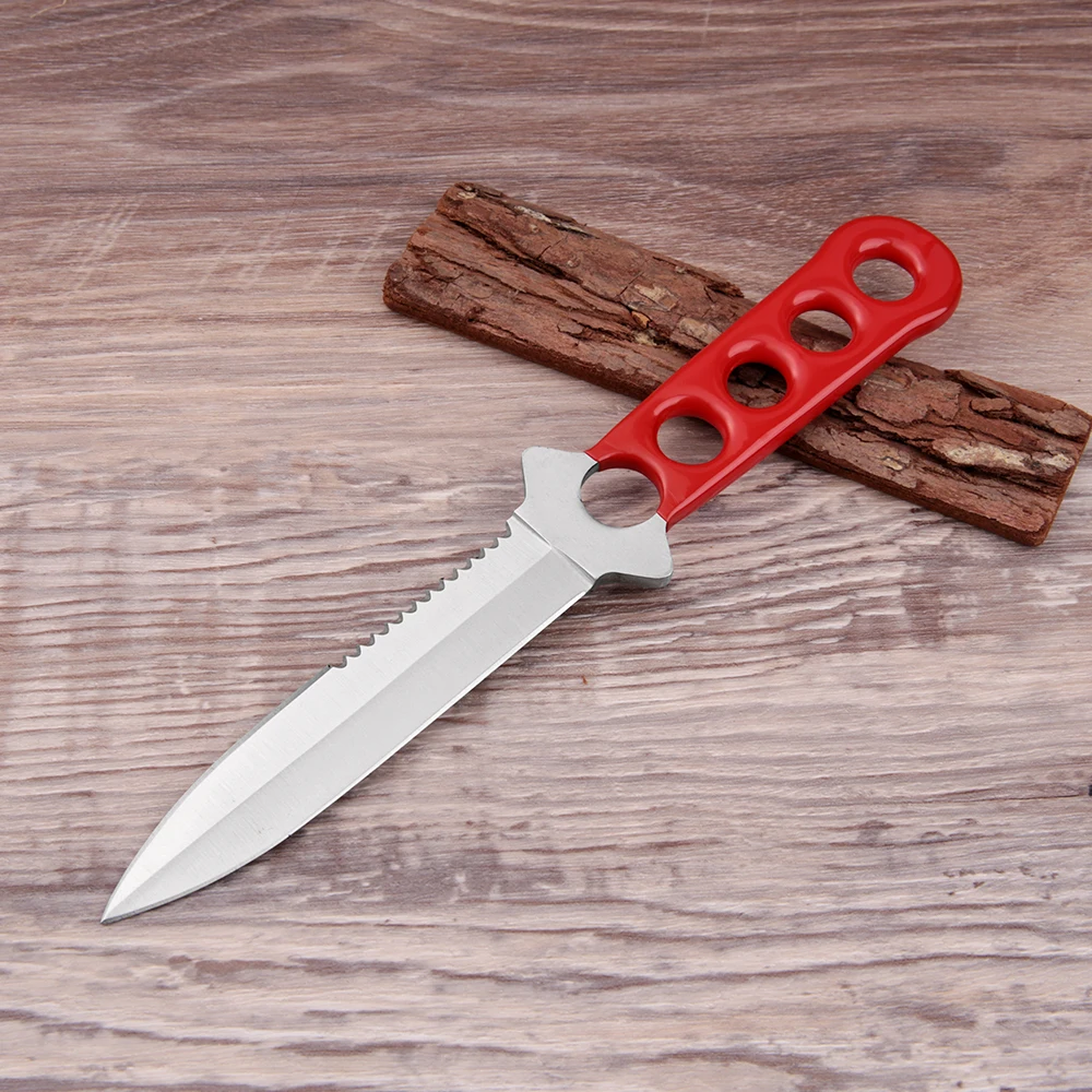 Outdoor Knives Red Rubber Coating Handle Survival Fishing Scuba Snorkeling Line Cutter Knife