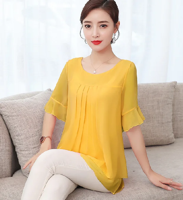 2021 Fashion Design New Blouse Plus Size Summer Ladies Chiffon Shirts