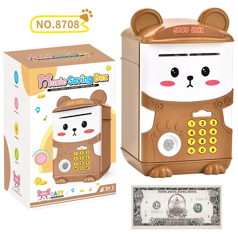 Cute Piggy Bank Toy Electronic Mini ATM Savings Machine with Personal Password & Fingerprint Unlocking Simulation