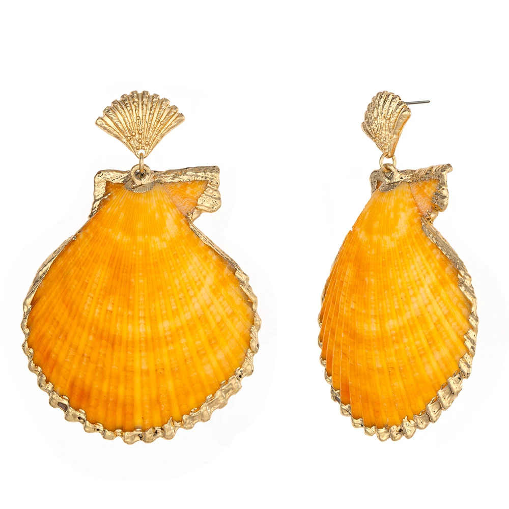 bohemian boho summer beach natural colorful real sea shell pearl dangle drop earrings