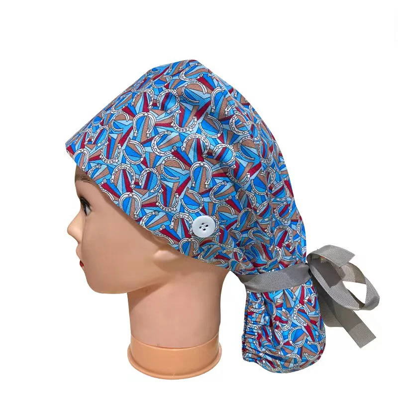 100%cotton medical surgical cap nurse hair care  scrub cap beauty salon nursing cap with button scrub hats