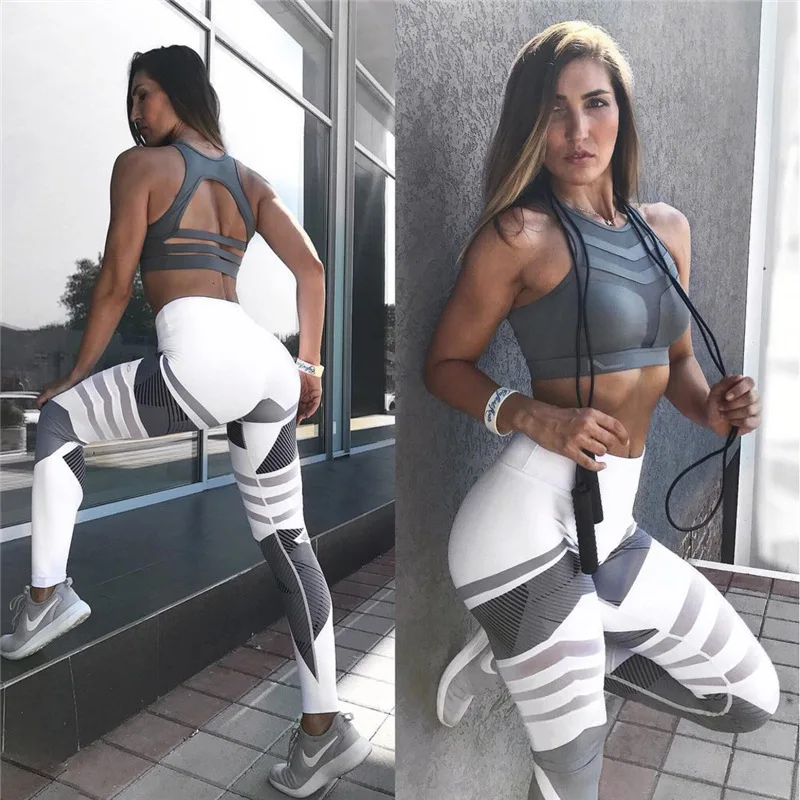 High Waist Yoga Pants Tummy Control Leggings and Sport Bra Workout Breathable Trousers Gym Yoga Set