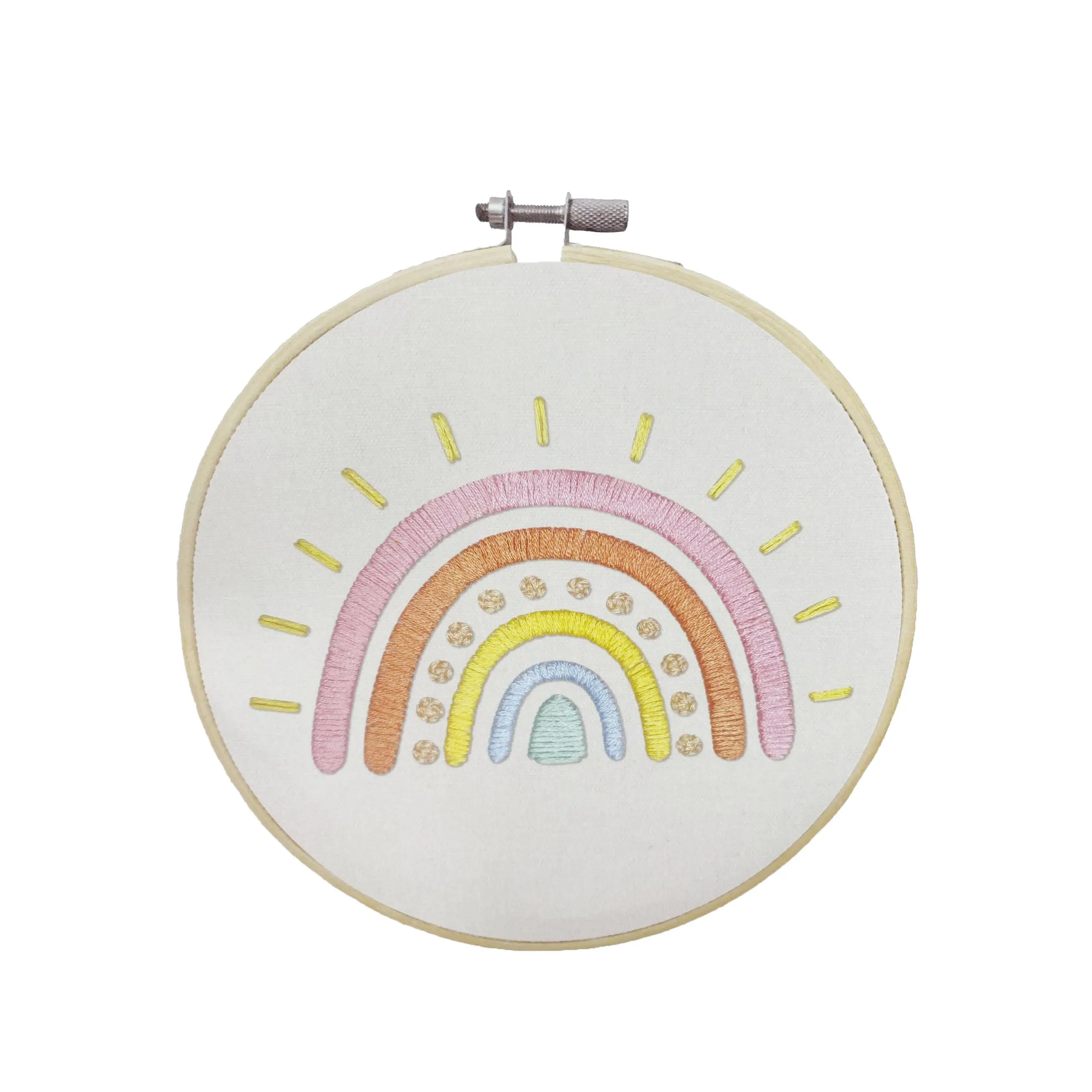 embroidery kit for befinners rainbow design cross sititch kits with bamboo hoops and floss hand drawn patterns needlepoint