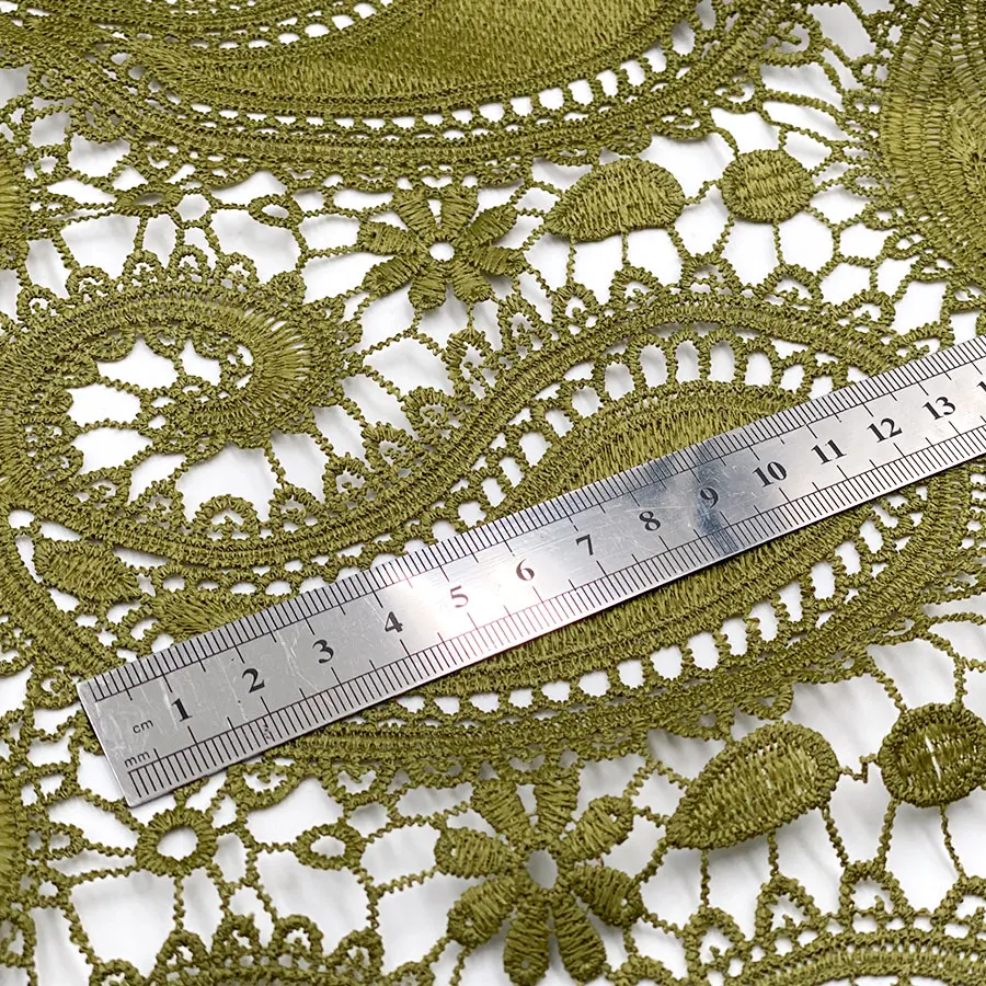Popular bandanna Paisley cashew green milkly 100% poly yarn water soluble flower lace dress fabric