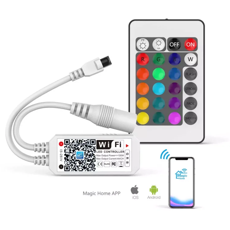 Wifi RGB+IR24key strip music controller By Amazon Alexa Google Home Phone WIFI Music controller Control for 5050 3528 RGB Strip