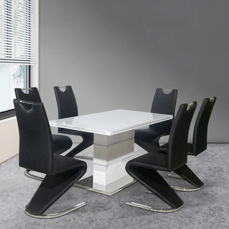 Dining tables and chairs set for dining room modern Tempered glass extending square dining table set 4-6 chairs