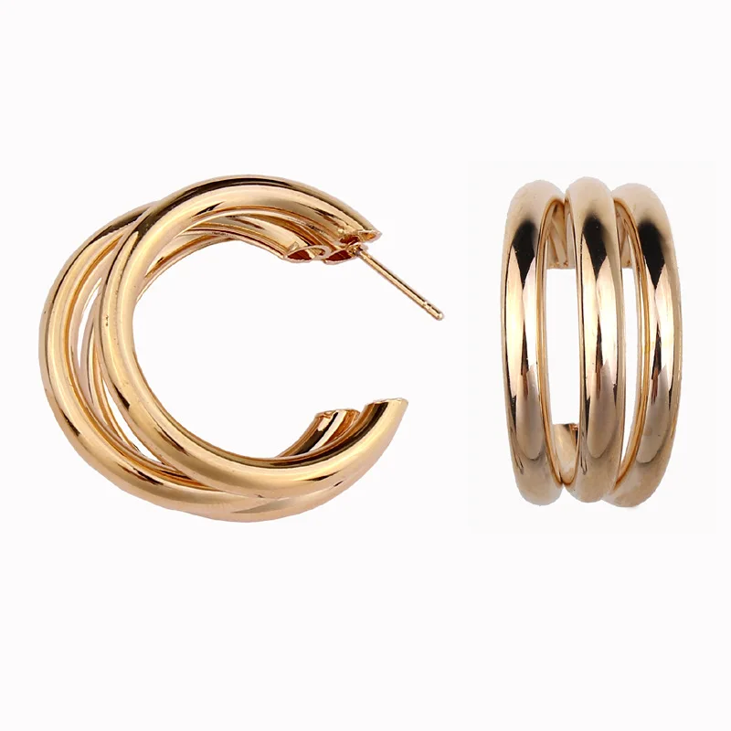 Trendy Fashion Woman 2023 Gold Color Earring Korean Statement Metal Hoop Jewelry Earring