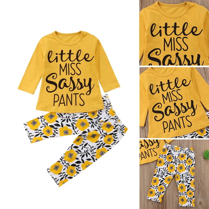 Baby girls summer sleeveless shirt matching printed  pants clothing sets wholesale cheap children sun flower girl clothes