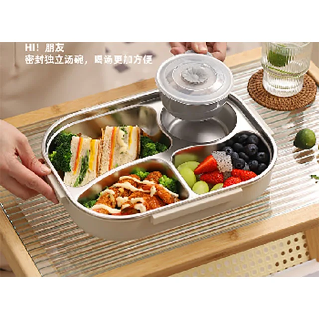 304Stainless Steel  Tbento lunch box container with lid 4/5 compartment divider for kid and adults