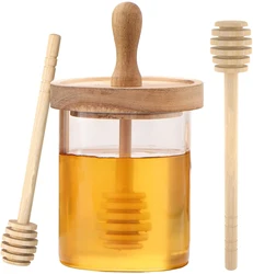 Honey Dipper Stick and Jar Set Glass Honey Jars with Wood Lid Glass Honey Jar With Dipper