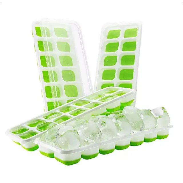 Пищевой класс, легко снимаемые силиконовые формы для кубиков льда, поднос для льда, Штабелируемый прочный поднос для кубиков льда с крышкой