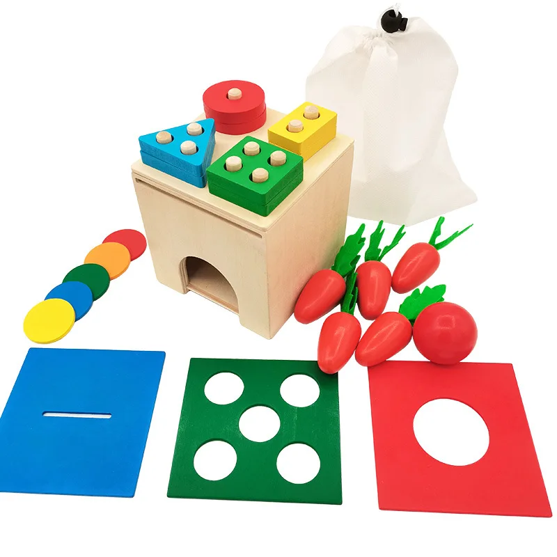 Wooden Montessori Infant Coin Box with Tray and Ball Educational Toys for Toddlers Permanence Kindergarten Toy