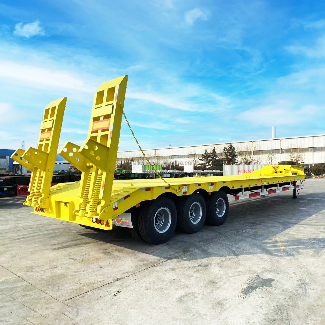 13m 60T Capacity with 3 Axles Fixed Gooseneck FGN Low Bed Trailer with 8m flat bed For Heavy Construction Machine Transit