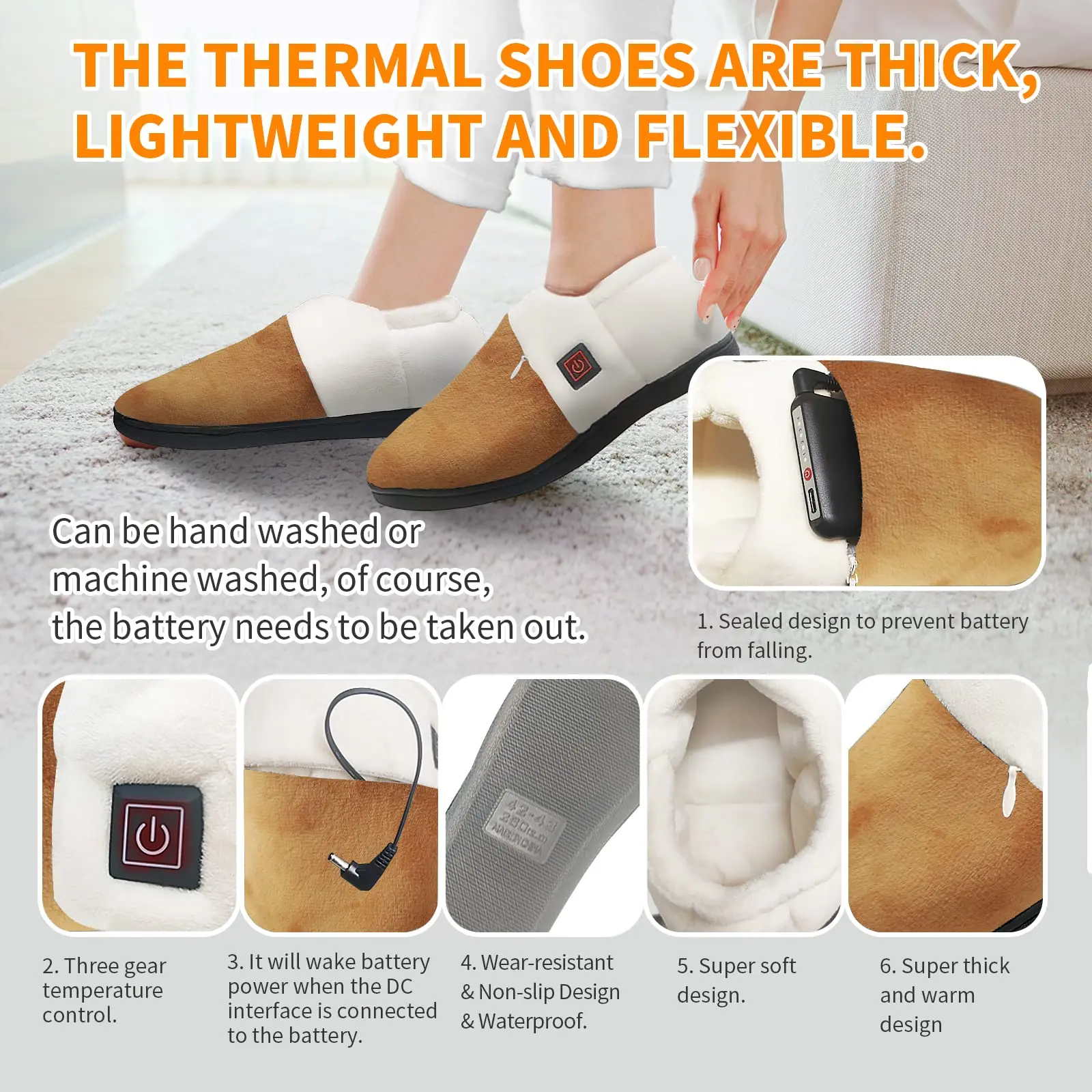 Тапочки с подогревом, 3 уровня температуры, 5 В, Usb