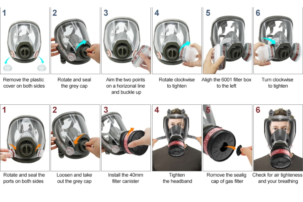 China Factory Full Face Gas mask respirators cartridge double filter industrial protective chemical gas mask