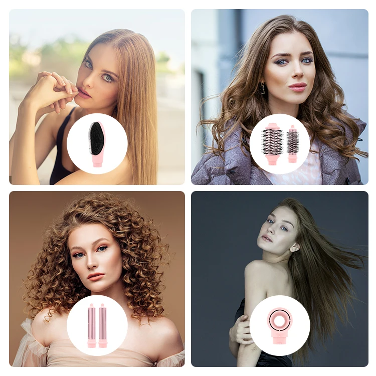 Wholesale Hot Air Brush 1400W Multifunctional 6 IN 1 Interchangeable Hair Dyer Brush Set Volumizer Styler Hot Air Brush