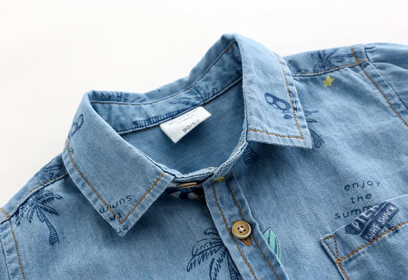 
2019 Autumn New Baby Boy Child Cotton Washed Print Denim Shirt 