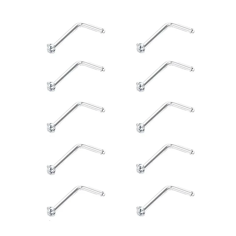 Wholesale Fashion Body Piercing Jewelry L shape Zircon Inlay Nose Studs Rings For Women Girls Boy Men