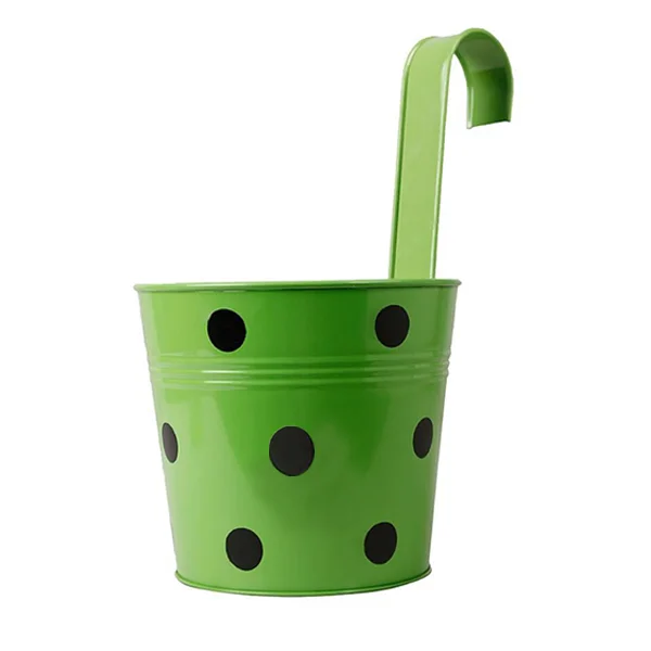 Dotted Round Balcony Railing Garden Flower Pots Planters Set of 5 Red/Yellow/Green/ Orange/Blue hanging flower bucket