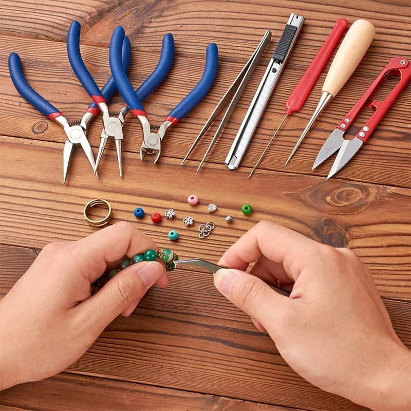 Electroplate 10PCS Jewelry Tool Kit DIY Tools Set for Jewelry Making Repair with Plies Scissor Beading Tweezers and