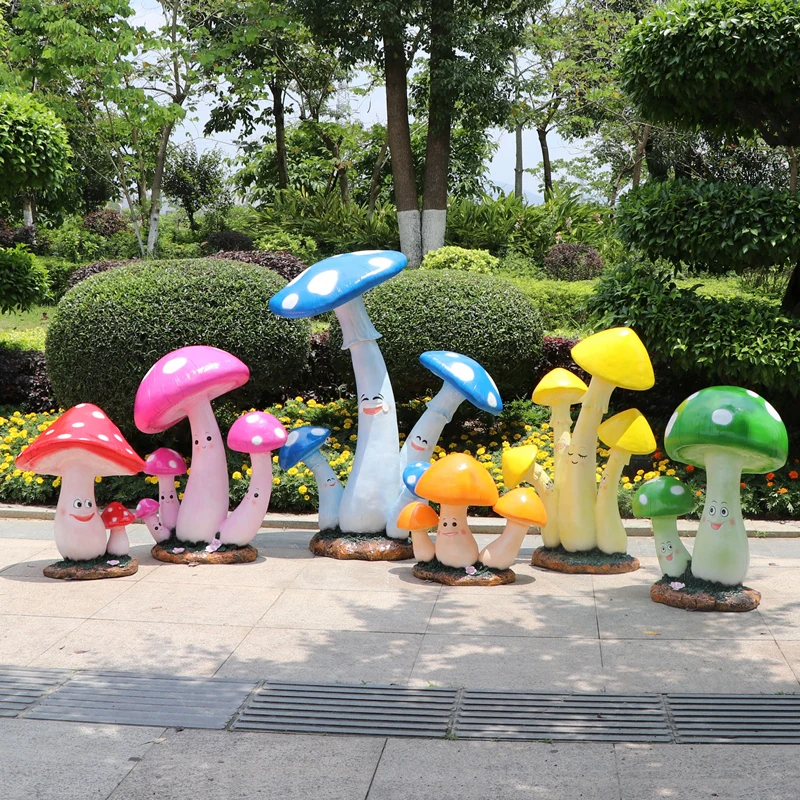 Glass Fiber Reinforced Plastic Sculpture Cartoon Mushroom Courtyard Community Garden Scenic Area Micro Landscape Decoration