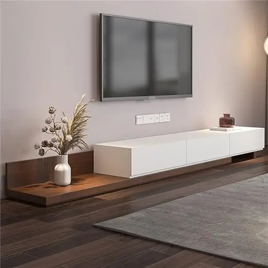 Walnut Modern Wooden TV Stand Scalable Media Console Up to 85 Inch TV 3 Drawers Soybean Wood