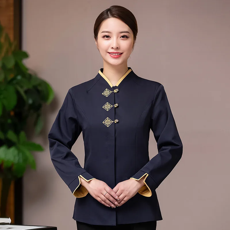 Long sleeve chinese restaurant catering coat coffee shop restaurant waiter uniform