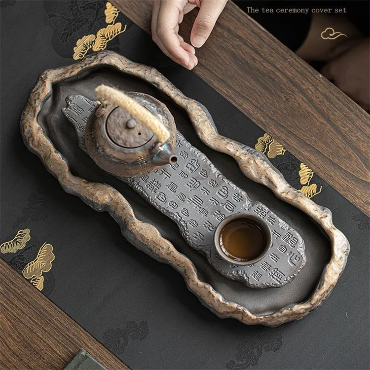 Harmony High Quality Wholesale Coarse Pottery Gilded Teapot With Tray Household Vintage Tea Set Pot Tray Tea Sets