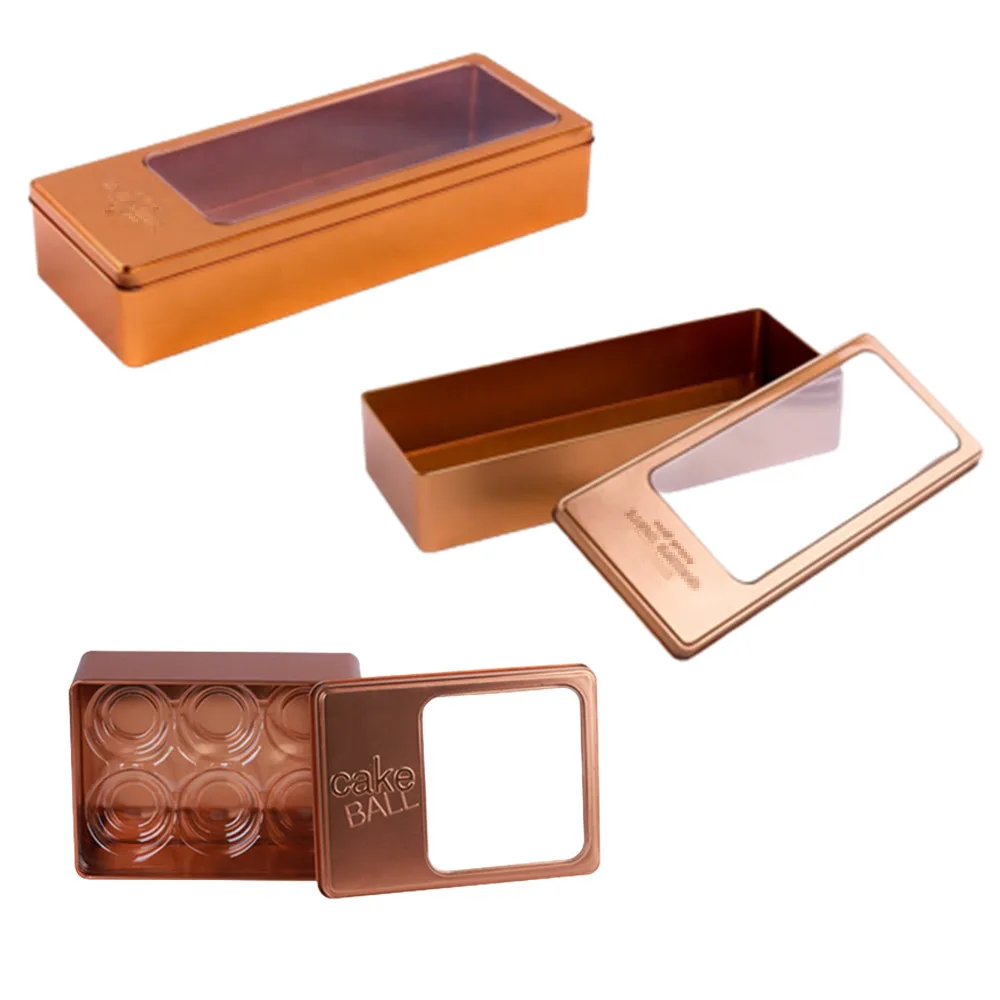 Factory Custom Tinplate Container Metal Rectangle Can Cake Tin Box For Cake With Window Lid