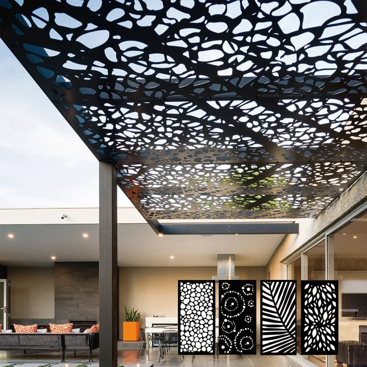 Black Laser Cut Decorative Aluminum Privacy Panels Designs For Fence Screen And Pergola