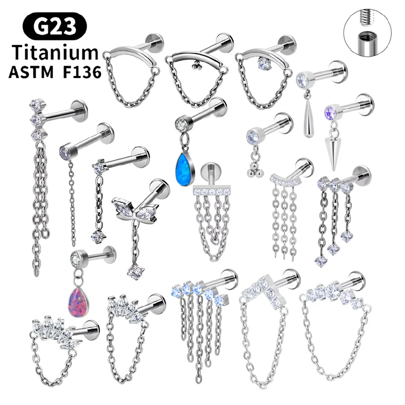Gaby implant grade astm f136 titanium jewelry internal thread piercing de titanio labret earlobe tragus daith flat back earring