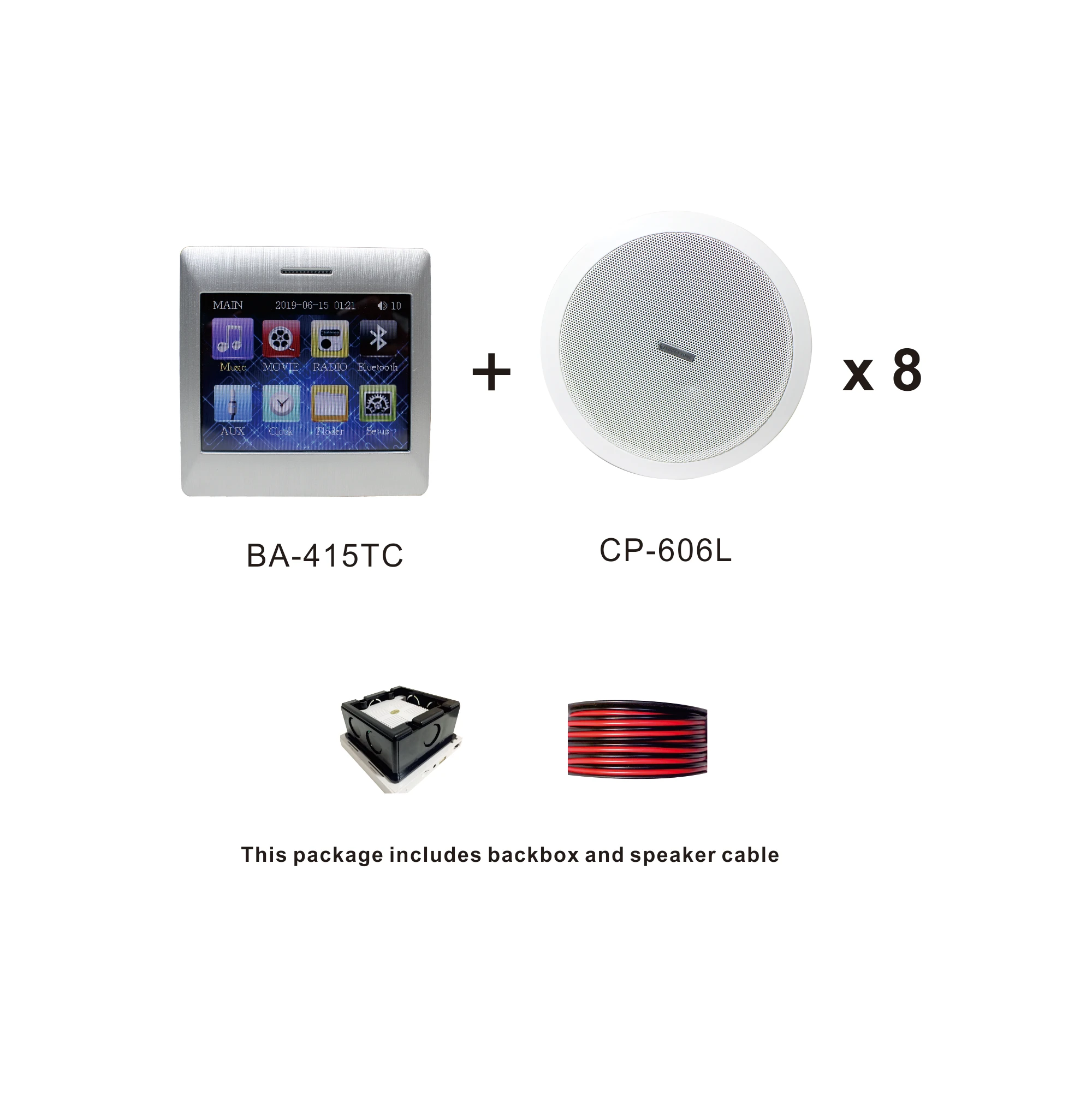 Touch screen wall amplifier!BA-415TC PK2 4*15 W Smart Multi-home audio support 8pcs full range ceiling speaker CP-606L PA system