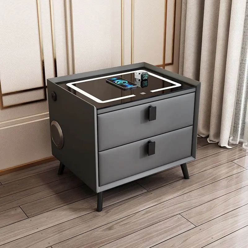 Contemporary Smart Bedside Table with Digital Clock and Alarm Features