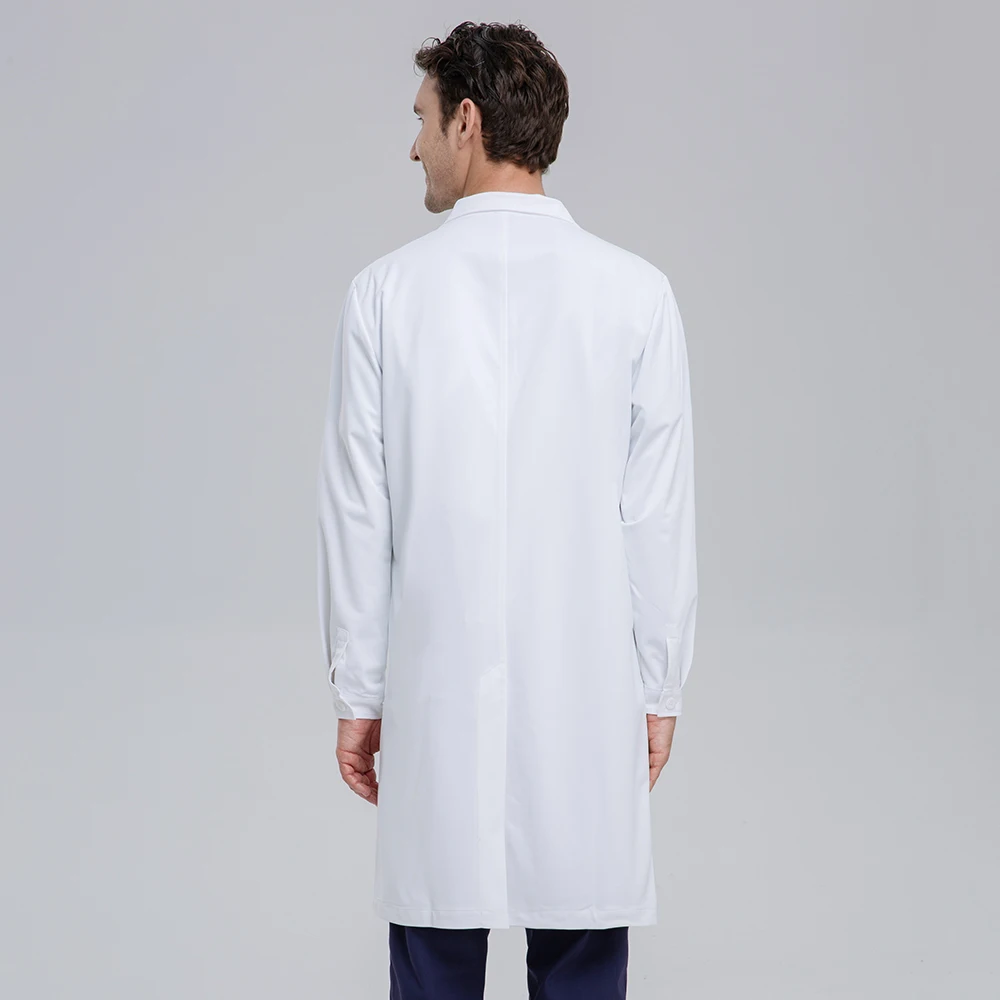 Custom LOGO Men And Women Medical Uniform White Lab Coat With Notch Collar Long Sleeve Doctor Gown Hospital Surgical Robe