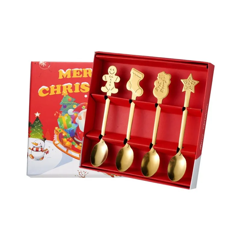 Fancy Christmas Decorations Sustainable 4pcs Tea & Coffee Spoon Set Stainless Steel Handle with Gift Box