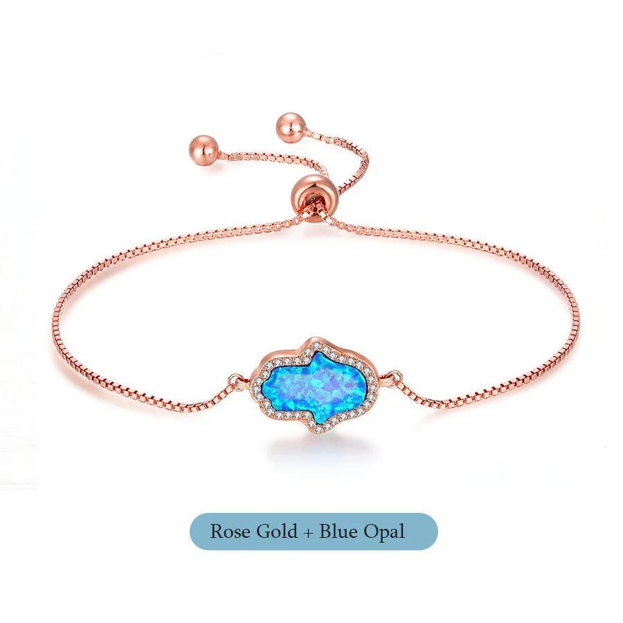  925 sterling silver adjustable length snake chain opal hamsa hand