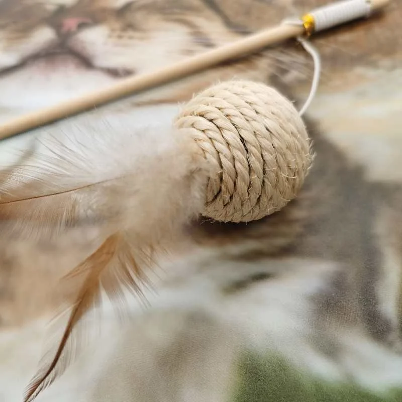 
2020 Manufacture Sisal Funny Wood Interactive Cats Toys Pet Products with Feather 