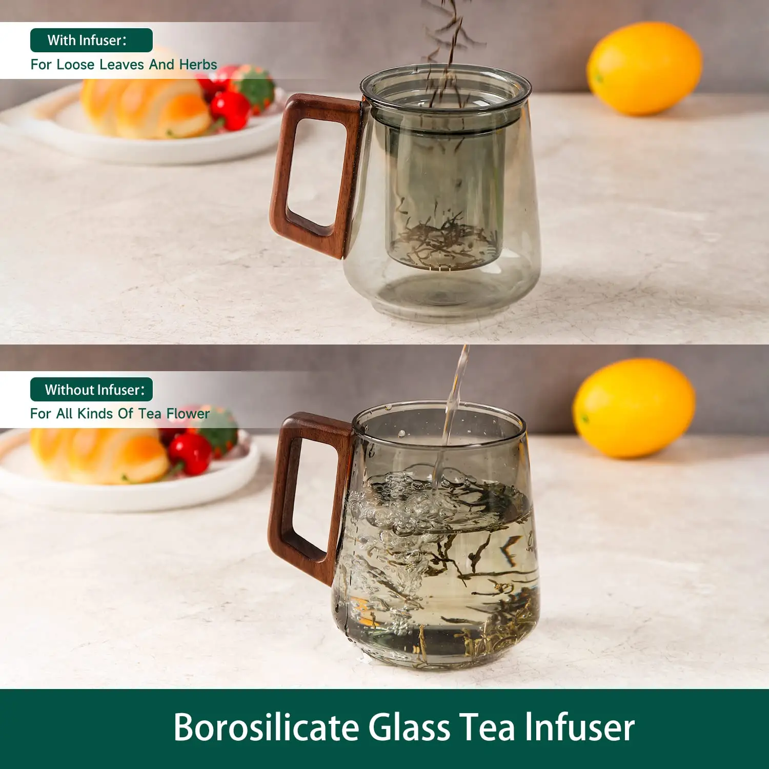 Factory Modern High Borosilicat Glass Tea Cup With Infuser And Lid