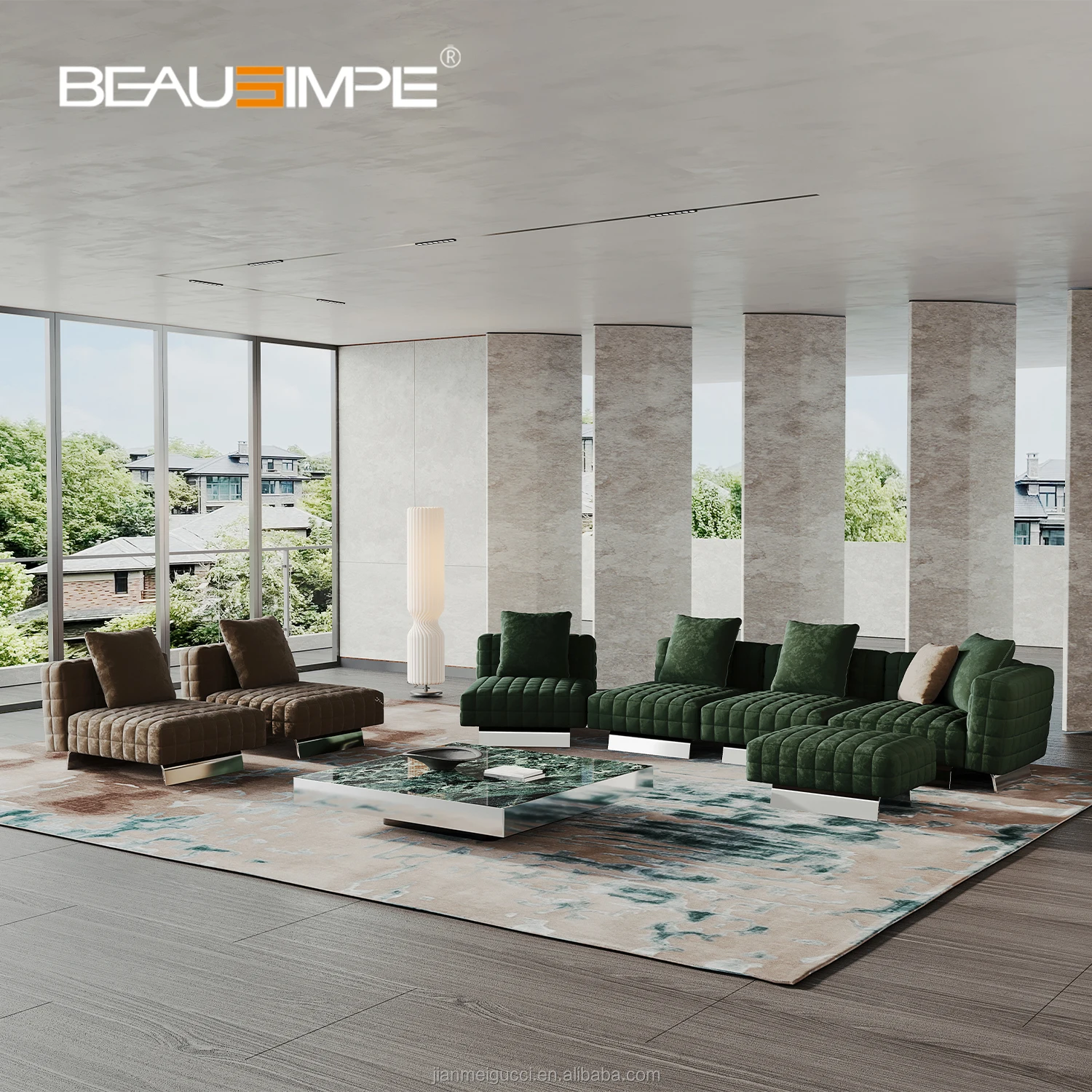 Luxury Multifunctional U-Shaped Sofa SetNubuck leather Corner Sofa With  Modern Design Living Room Furniture 7 Seater Sofa
