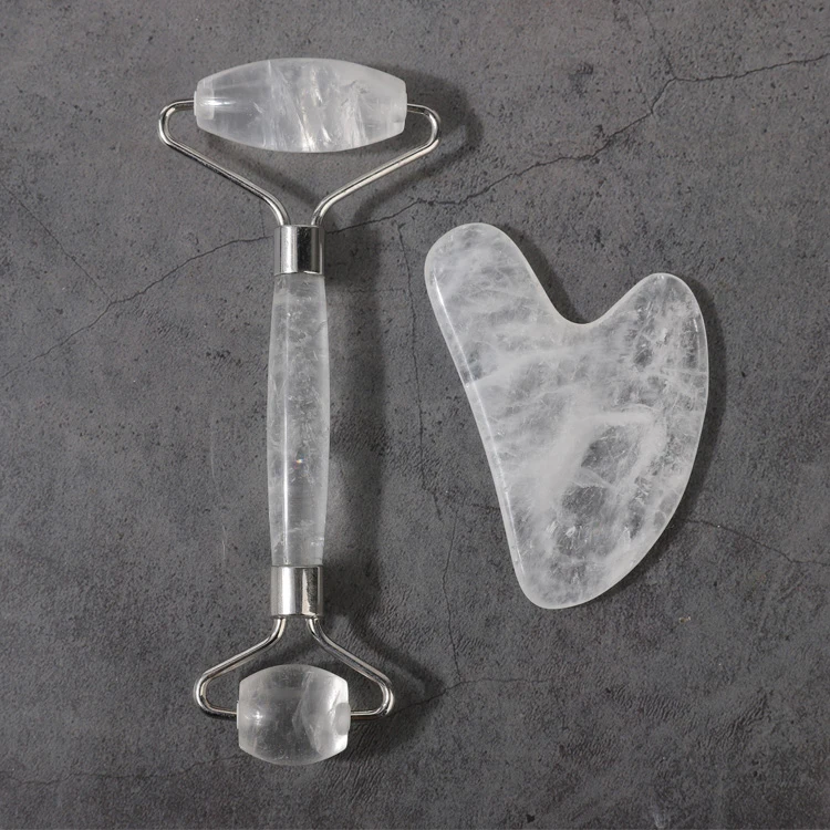 
Natural Clear Jade Gua Sha Massage Crystal Quartz Face Roller With Box 