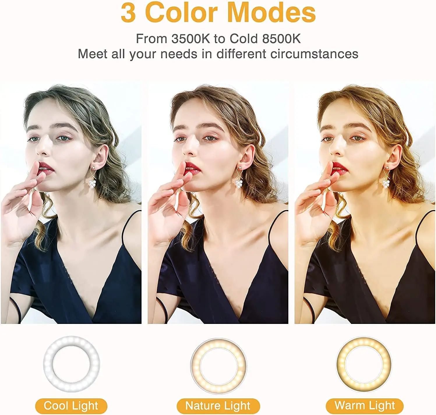 Portable USB Rechargeable 60 LED Selfie Ring Light Clip on cell Phone Laptop Tablet 3 Light Modes Zoom Meeting