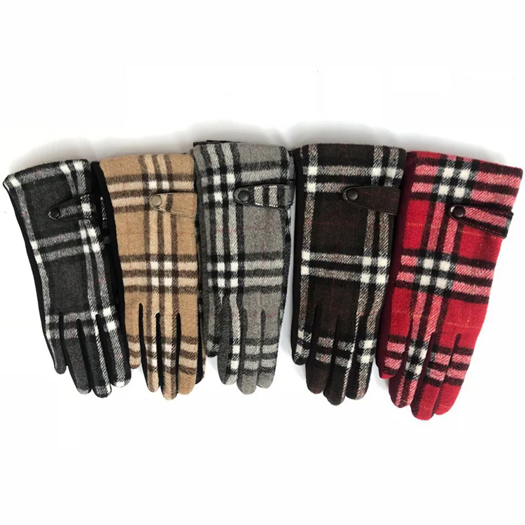 Оптовая продажа, зимние женские перчатки в клетку с сенсорным экраном