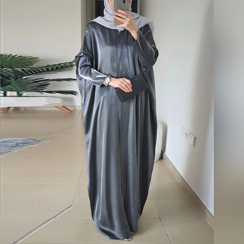 Oem Customization Islamic Clothing Prayer Modest Open Satin Batwing Muslim Abaya Hijab Kimono Dubai Ramadan Robe