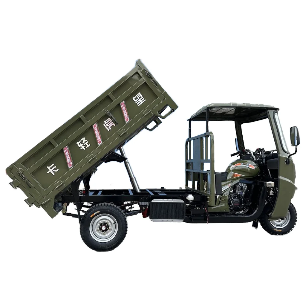 3 Wheels Open Body for Cargo Transportation Motorized Motorcycle With Sidecar Large Steering Wheel Driver Tricycle