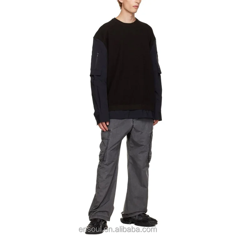 OEM Custom high quality  round neck sleeve mens pullover with zipper