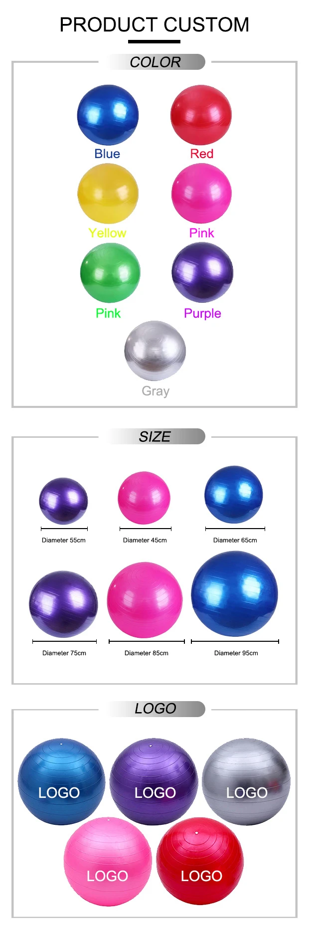 2024 New Design Fitness PVC Yoga Power Ball Exercises For Yoga Stability Fit Ball Exercise Balls with Custom Logo